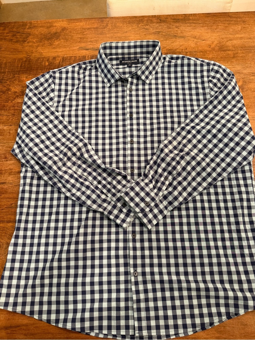 Mizzen+Main Leeward Long-Sleeve Button-Up Shirt in Navy and White